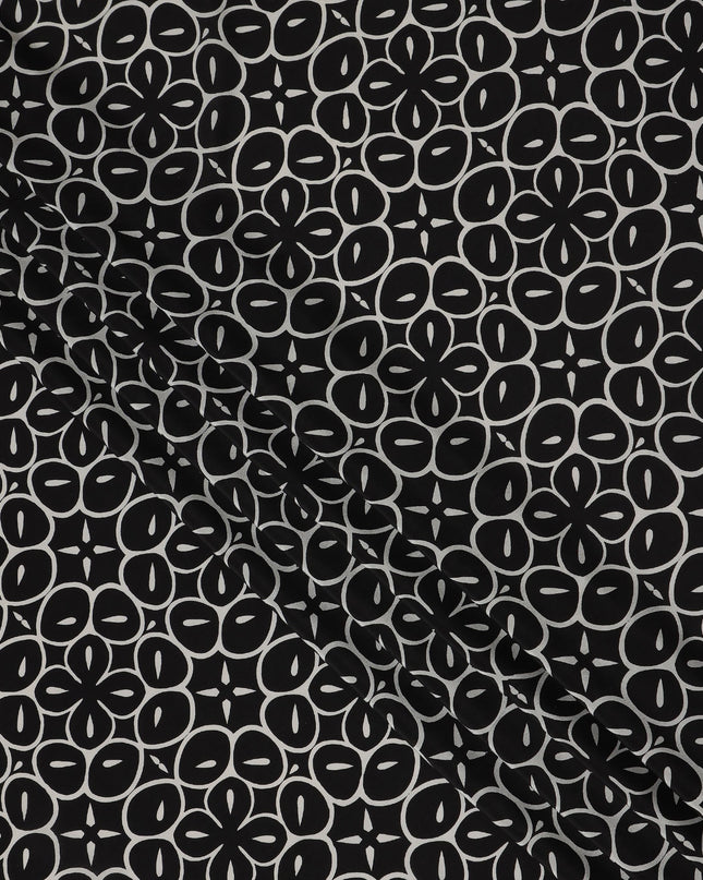Black Geometric Pure Silk Crepe Fabric 110cm - 0685602