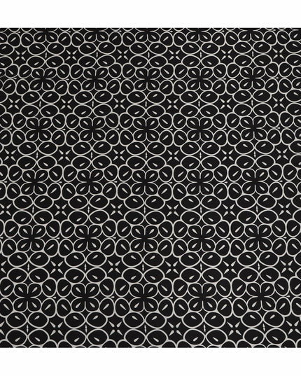 Black Geometric Pure Silk Crepe Fabric 110cm - 0685602