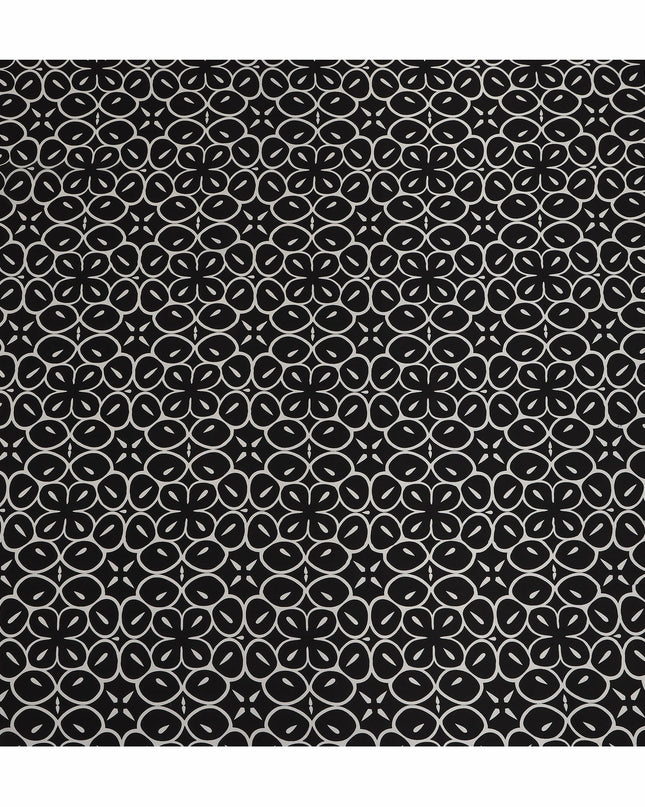 Black Geometric Pure Silk Crepe Fabric 110cm - 0685602