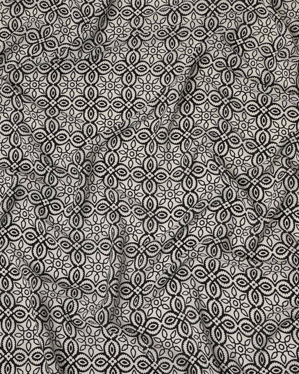 Beige Geometric Pure Silk Crepe Fabric 110cm - 0686432