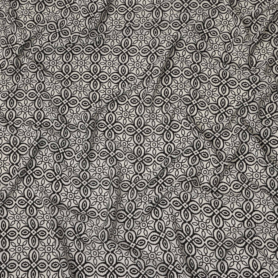 Beige Geometric Pure Silk Crepe Fabric 110cm - 0686432