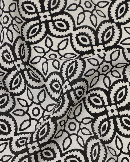 Beige Geometric Pure Silk Crepe Fabric 110cm - 0686432