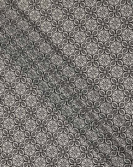 Beige Geometric Pure Silk Crepe Fabric 110cm - 0686432