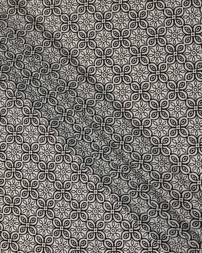 Beige Geometric Pure Silk Crepe Fabric 110cm - 0686432