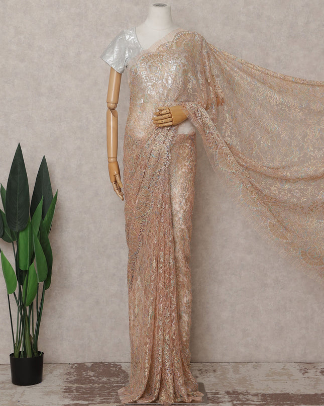 Rose Gold Champagne French Chantilly Lace Saree