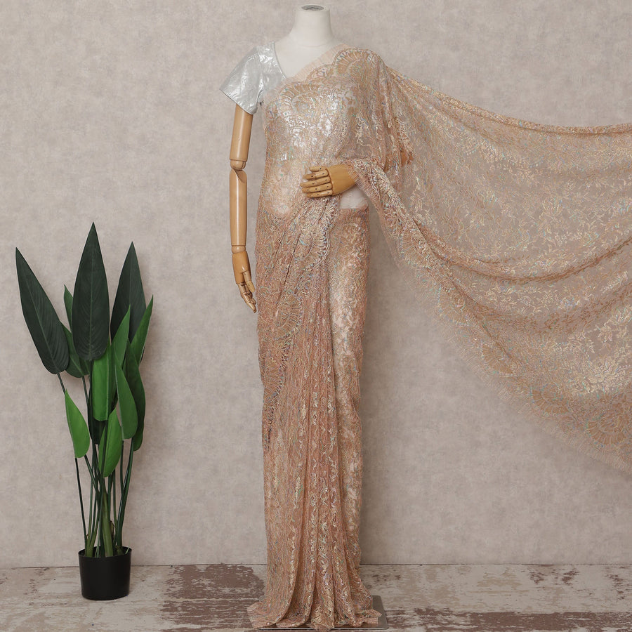 Rose Gold Champagne French Chantilly Lace Saree