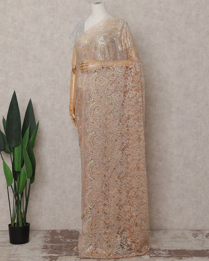 Rose Gold Champagne French Chantilly Lace Saree