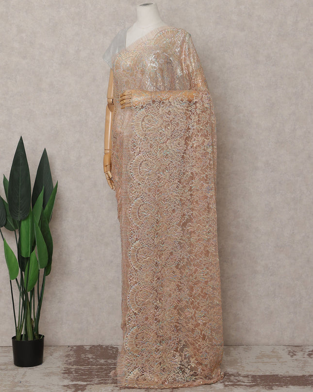 Rose Gold Champagne French Chantilly Lace Saree
