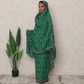 Emerald Green Swiss Cotton Traditional Thobe with Embroidery and Stone Work, 4.5 Mtrs, Width 140 Cms, Switzerland-D24382