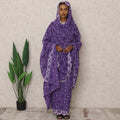 Purple Swiss Cotton Thobe with Floral Embroidery and Stone Work, 4.5 Mtrs Length, Width 140 Cms, Switzerland-D24385