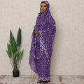 Purple Swiss Cotton Thobe with Floral Embroidery and Stone Work, 4.5 Mtrs Length, Width 140 Cms, Switzerland-D24385