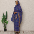 Royal Blue Swiss Cotton Thobe with Floral Embroidery and Stone Work, 4.5 Mtrs Length, Width 140 Cms, Switzerland-D24384