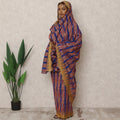 Swiss Royal Blue and Mustard Striped Embroidered Traditional Sudanese Thobe in Pure Cotton Voile with Stone Work, 4.5 Mtrs, Width 140 Cms, Made in Switzerland-D24365