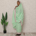 Mint Green Swiss Embroidered Thobe with Circular Pink Motifs in Pure Cotton Voile Fabric, 4.5 Mtrs, Width 140 Cms, Switzerland-D24373