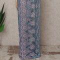 Aqua Blue and Lavender Premium French Metallic Chantilly Lace Saree – 5.5 Meters Length, 110 Cms Width, Crafted in France-D26114