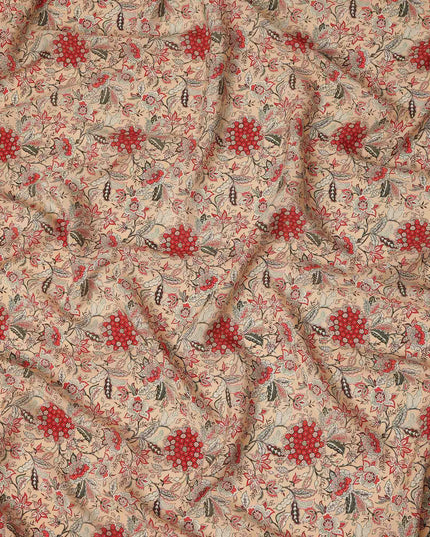 Beige Floral Pure Silk Crepe Fabric 110cm - 0688139