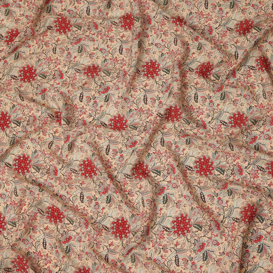 Beige Floral Pure Silk Crepe Fabric 110cm - 0688139