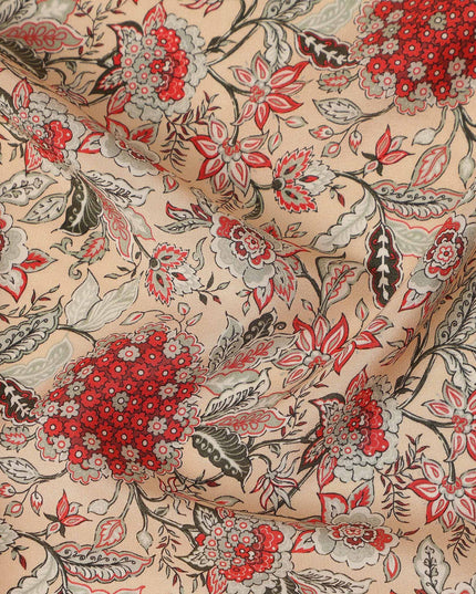 Beige Floral Pure Silk Crepe Fabric 110cm - 0688139