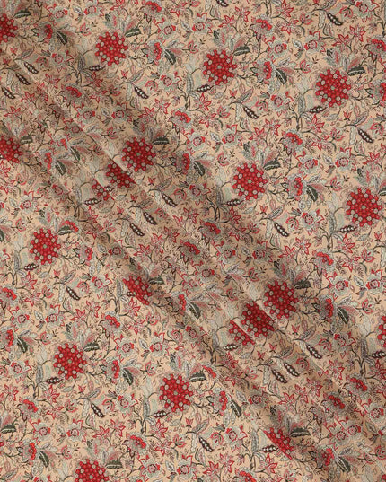 Beige Floral Pure Silk Crepe Fabric 110cm - 0688139