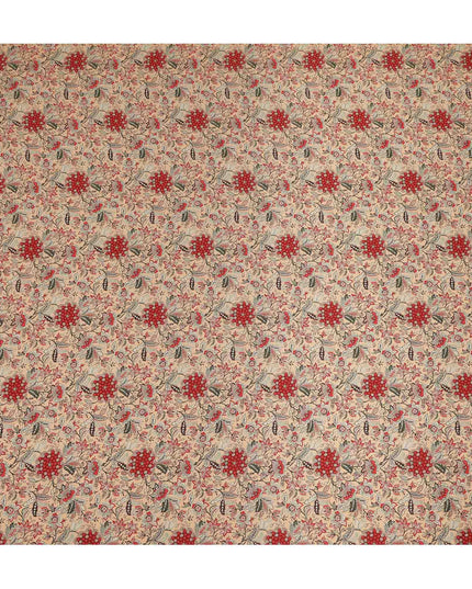 Beige Floral Pure Silk Crepe Fabric 110cm - 0688139