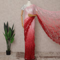 Pink and Red Premium French Ombre Chantilly Lace Saree – 5.5 Meters Length, 110 Cms Width, Crafted in France-D26096