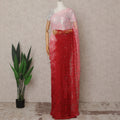 Pink and Red Premium French Ombre Chantilly Lace Saree – 5.5 Meters Length, 110 Cms Width, Crafted in France-D26096