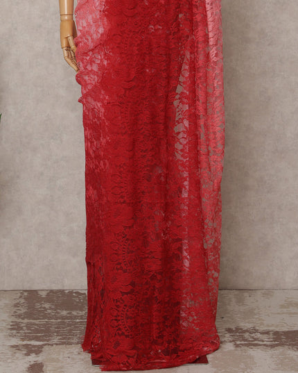 Pink and Red Premium French Ombre Chantilly Lace Saree – 5.5 Meters Length, 110 Cms Width, Crafted in France-D26096