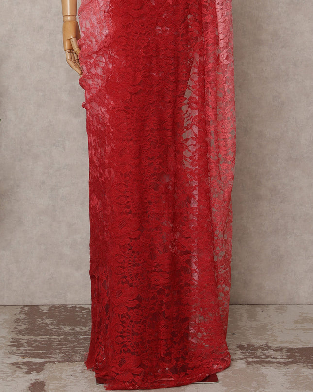 Pink and Red Premium French Ombre Chantilly Lace Saree – 5.5 Meters Length, 110 Cms Width, Crafted in France-D26096