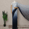 Sky Blue and Navy Premium French Ombre Chantilly Lace Saree – 5.5 Meters Length, 110 Cms Width, Crafted in France-D26099