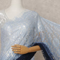 Sky Blue and Navy Premium French Ombre Chantilly Lace Saree – 5.5 Meters Length, 110 Cms Width, Crafted in France-D26099