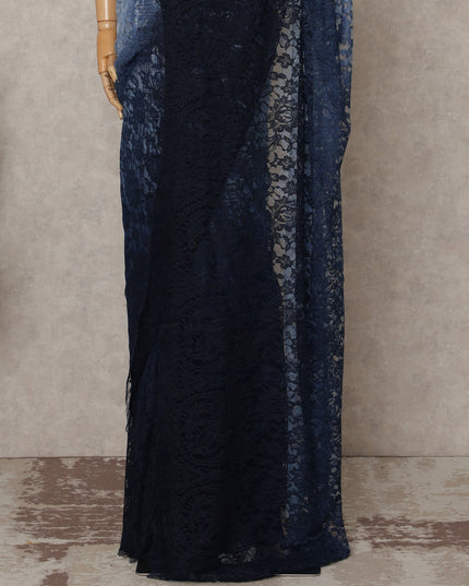 Sky Blue and Navy Premium French Ombre Chantilly Lace Saree – 5.5 Meters Length, 110 Cms Width, Crafted in France-D26099