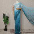 Aqua and Teal Premium French Ombre Chantilly Lace Saree – 5.5 Meters Length, 110 Cms Width, Crafted in France-D26095
