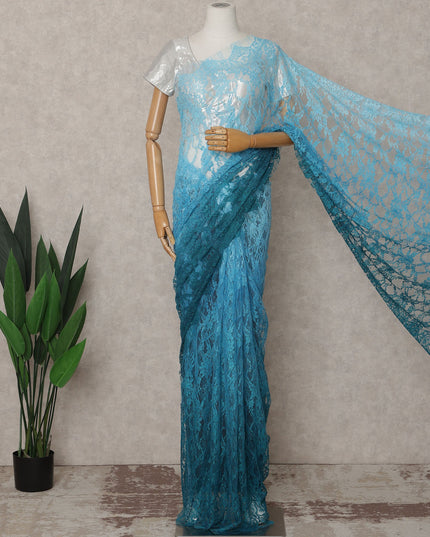 Aqua and Teal Premium French Ombre Chantilly Lace Saree – 5.5 Meters Length, 110 Cms Width, Crafted in France-D26095