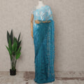 Aqua and Teal Premium French Ombre Chantilly Lace Saree – 5.5 Meters Length, 110 Cms Width, Crafted in France-D26095