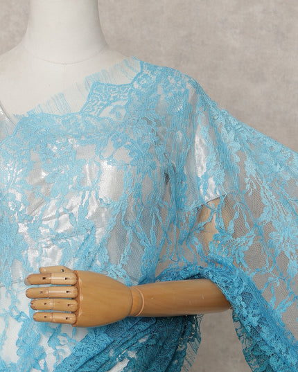 Aqua and Teal Premium French Ombre Chantilly Lace Saree – 5.5 Meters Length, 110 Cms Width, Crafted in France-D26095