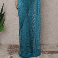 Aqua and Teal Premium French Ombre Chantilly Lace Saree – 5.5 Meters Length, 110 Cms Width, Crafted in France-D26095