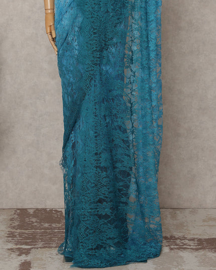 Aqua and Teal Premium French Ombre Chantilly Lace Saree – 5.5 Meters Length, 110 Cms Width, Crafted in France-D26095