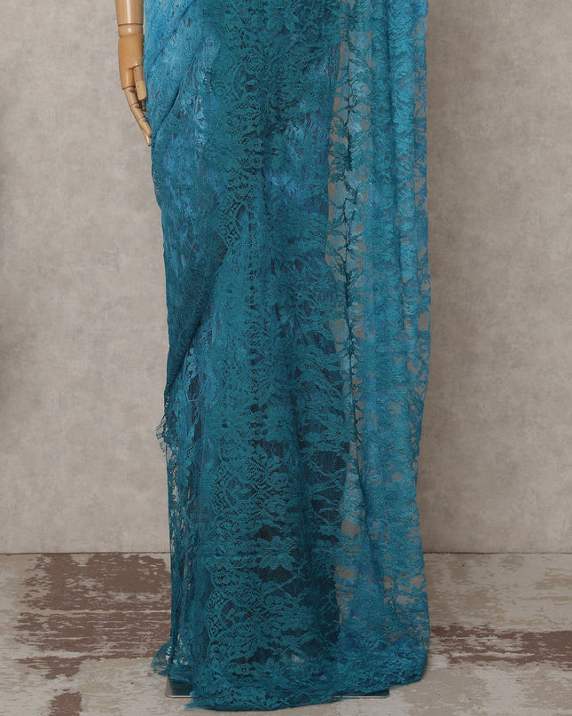 Aqua and Teal Premium French Ombre Chantilly Lace Saree – 5.5 Meters Length, 110 Cms Width, Crafted in France-D26095