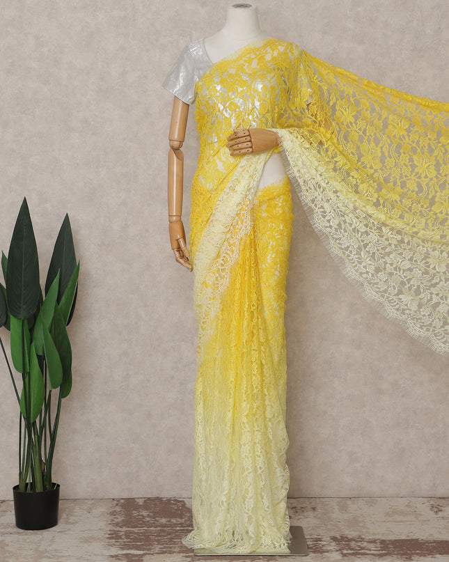 Golden Yellow Ombre Chantilly Lace Saree