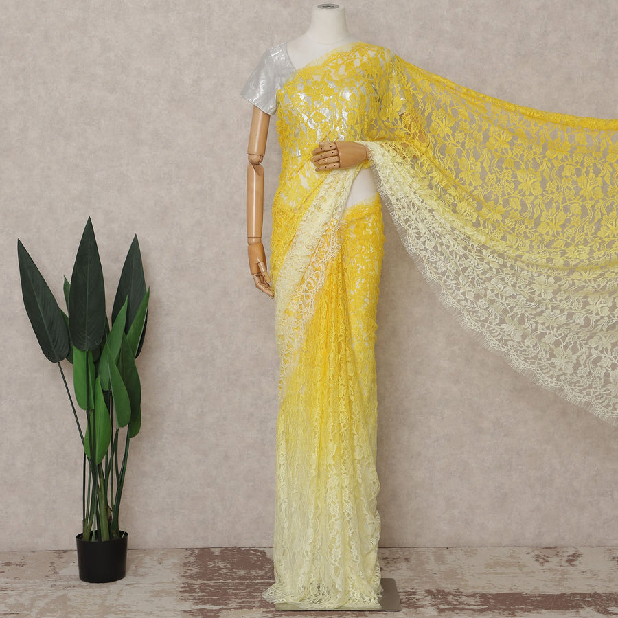 Golden Yellow Ombre Chantilly Lace Saree