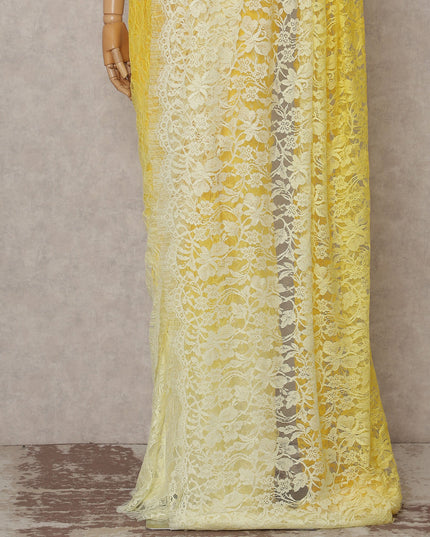 Golden Yellow Ombre Chantilly Lace Saree