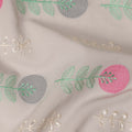 Grey Geometric Leaf Embroidered Cotton Voile Fabric Pink Grey Botanical Stripe Embroidery Soft Lightweight Breathable Dressmaking Sewing Fabric 110 Cms Width Made In India-D28410