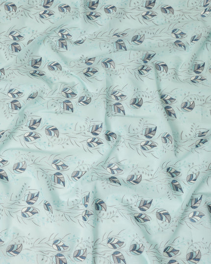 Mint Green Leaf Vine Embroidered Cotton Voile Fabric Blue Grey Botanical Embroidery Soft Lightweight Breathable Dressmaking Sewing Fabric 110 Cms Width Made In India-D28408