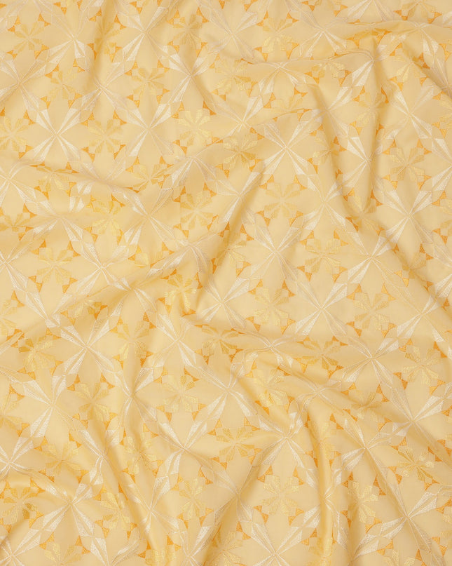 Light Yellow Geometric Floral Pattern Cotton Voile Embroidery Fabric, 110 cm Width, Made in India-D24678