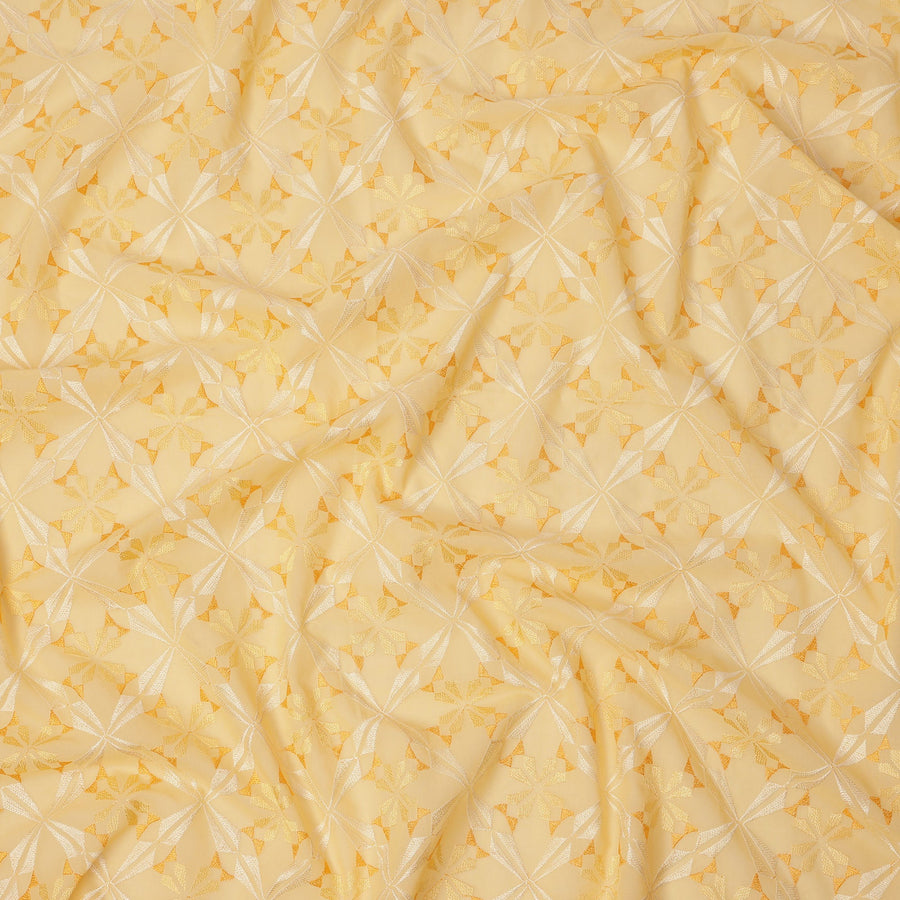 Light Yellow Geometric Floral Pattern Cotton Voile Embroidery Fabric, 110 cm Width, Made in India-D24678