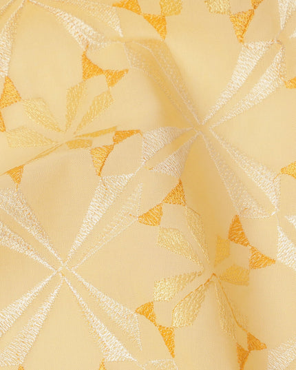 Light Yellow Geometric Floral Pattern Cotton Voile Embroidery Fabric, 110 cm Width, Made in India-D24678