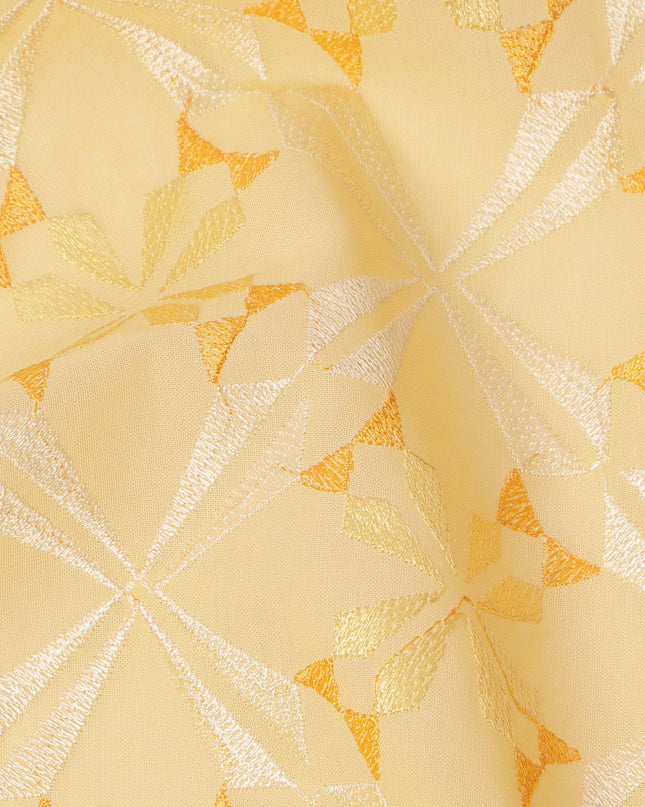 Light Yellow Geometric Floral Pattern Cotton Voile Embroidery Fabric, 110 cm Width, Made in India-D24678