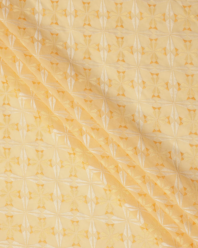 Light Yellow Geometric Floral Pattern Cotton Voile Embroidery Fabric, 110 cm Width, Made in India-D24678