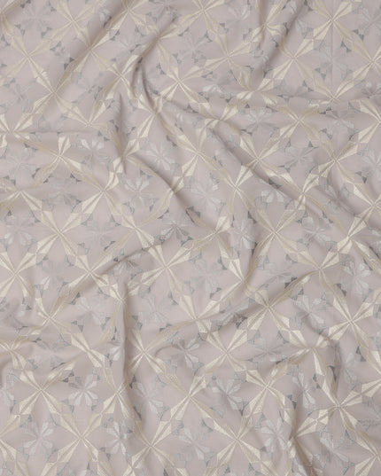 Light Grey Geometric Floral Pattern Cotton Voile Embroidery Fabric, 110 cm Width, Made in India-D24679