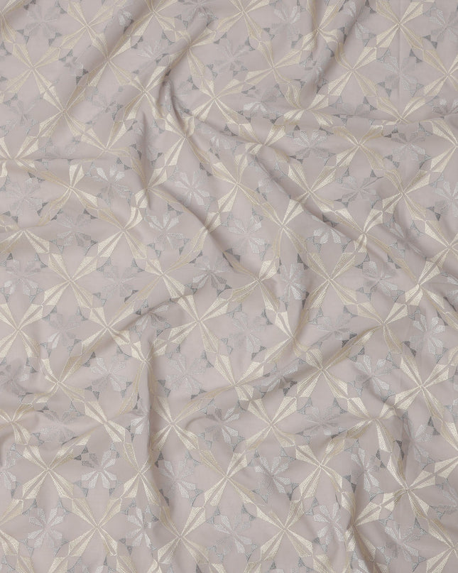 Light Grey Geometric Floral Pattern Cotton Voile Embroidery Fabric, 110 cm Width, Made in India-D24679